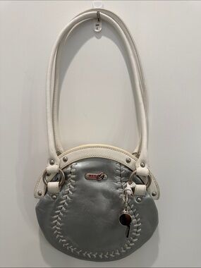 Red 24 Round Baseball Shoulder Bag in Silver and White